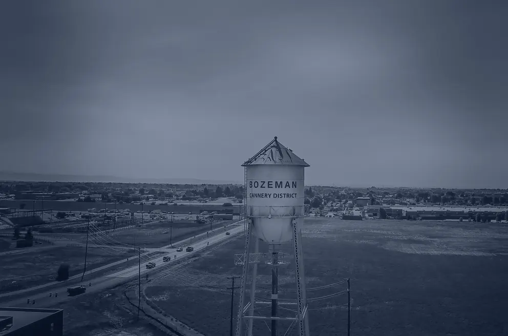 The Cannery District water tower over Bozeman, Montana